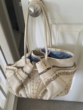 Cole Haan Cream Leather Studded Shoulder Bag